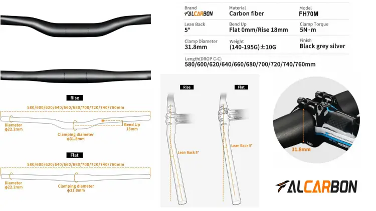 Falcarbon FH70M Rise Mtb Carbon Handlebar 12 fh70m carbon mtb handlebar size