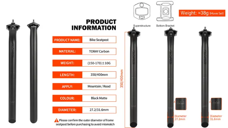 Falcarbon FSP120 MTB/Road Bike Carbon SeatPost 15 fsp120 size